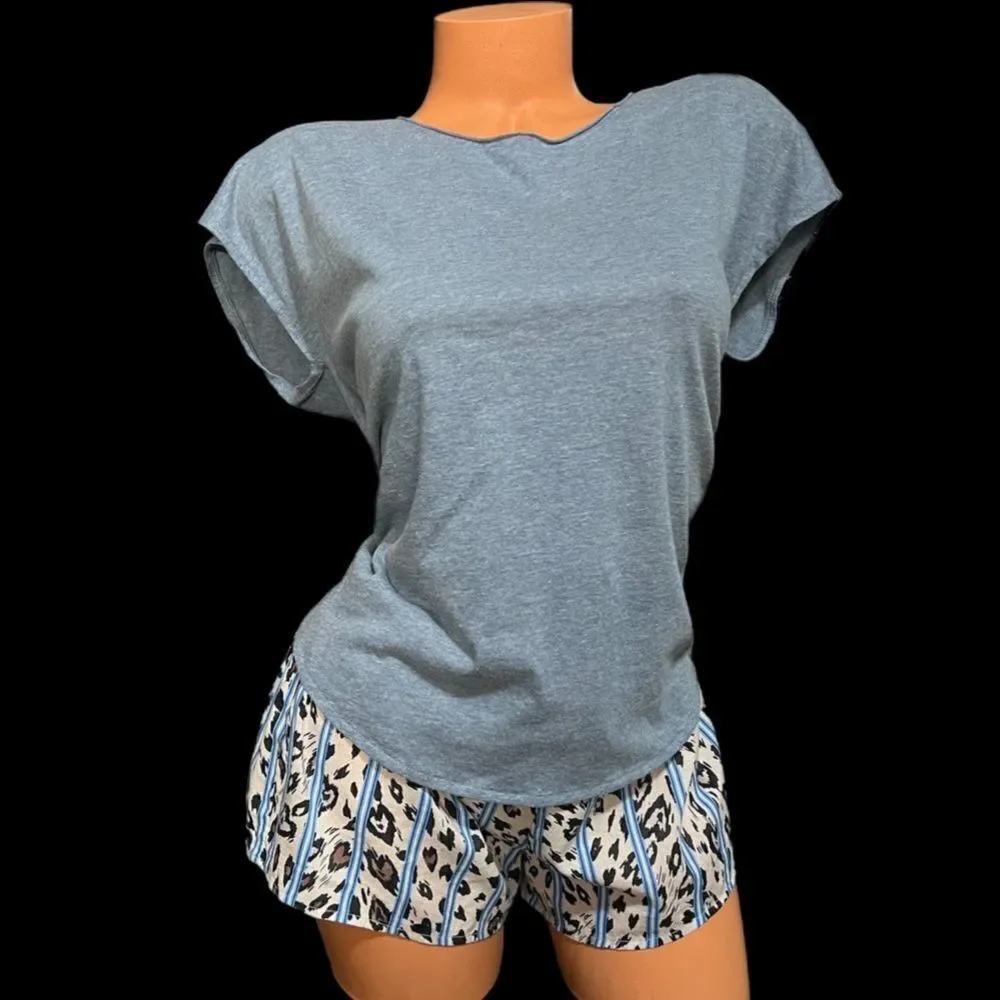 Victorias Secret Soft cotton top & animal print shorts pajama Set blue XSmall